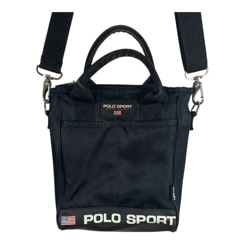 Polo Sport Ralph Lauren Crossbody Bag Black Nylon Canvas Mini Tote 90s Vintage